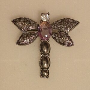 Vintage Dragonfly Amethyst Marcasite Brooch Pendant 1.75" X 1.75"‎